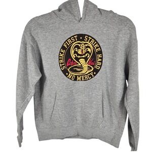 Cobra Kai Hoodie Youth XL Grey‎ Sweatshirt Strike First Karate Kid Distressed